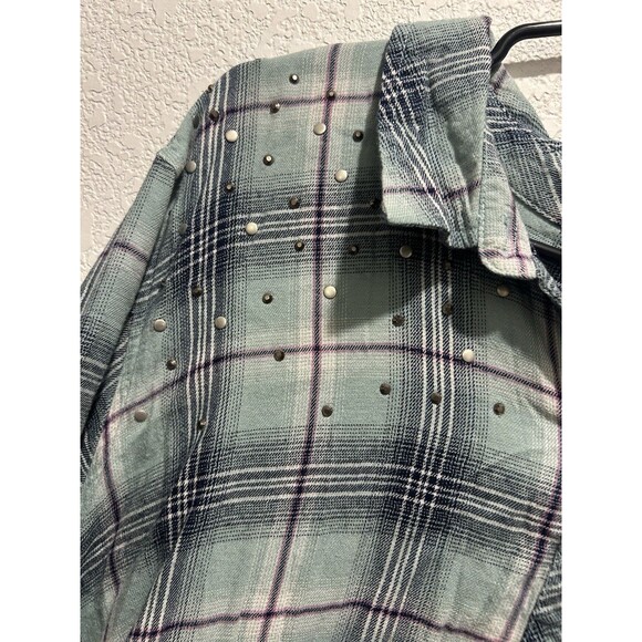 Catherines Button Up Shirt Womens 3X Blue Plaid Rhinestones Lightweight Beachy - Picture 4 of 7